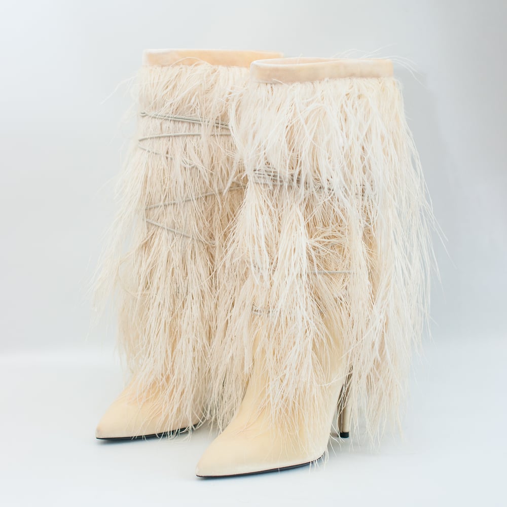 Image of Saint Laurent 2018 Yeti Ostrich Fur Boots