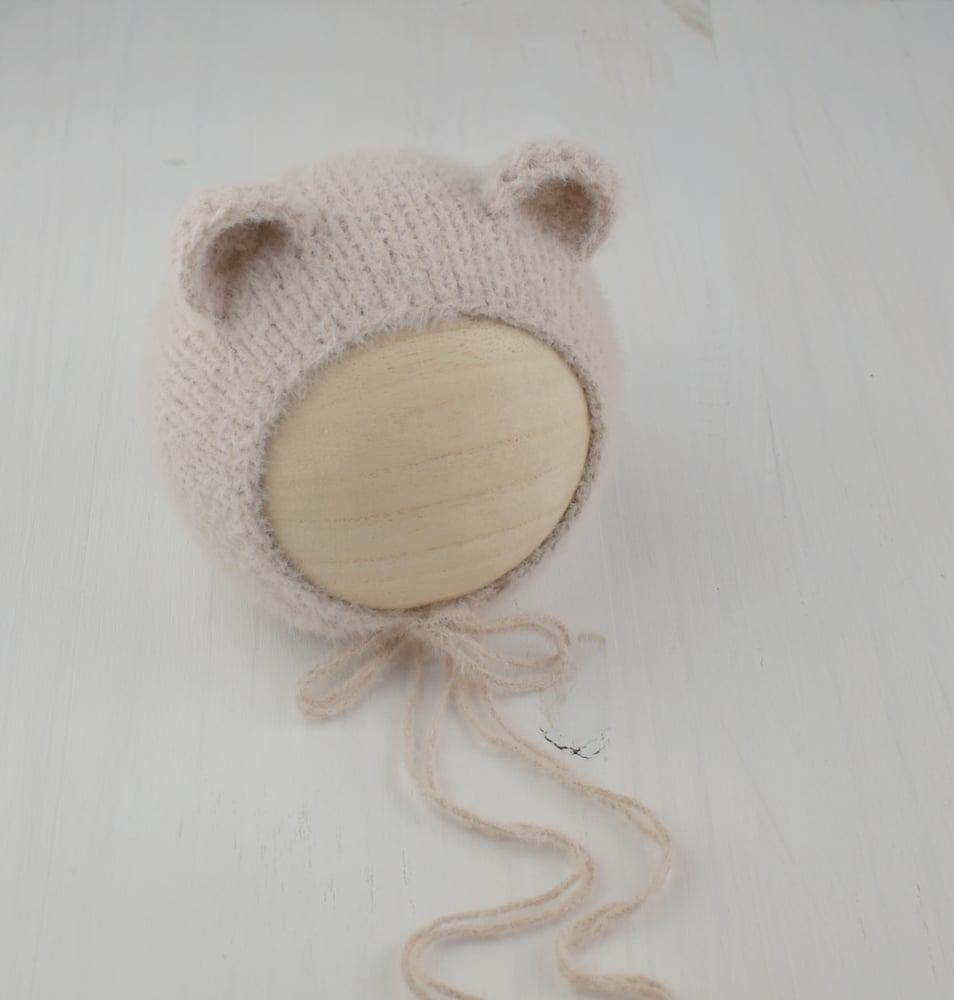 Image of Khaki Fuzzy Bear Bonnet