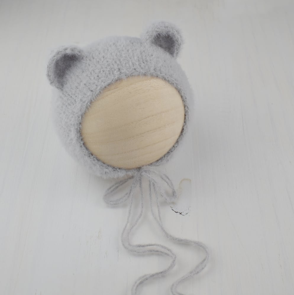 Image of Grey Furry Bear Bonnet