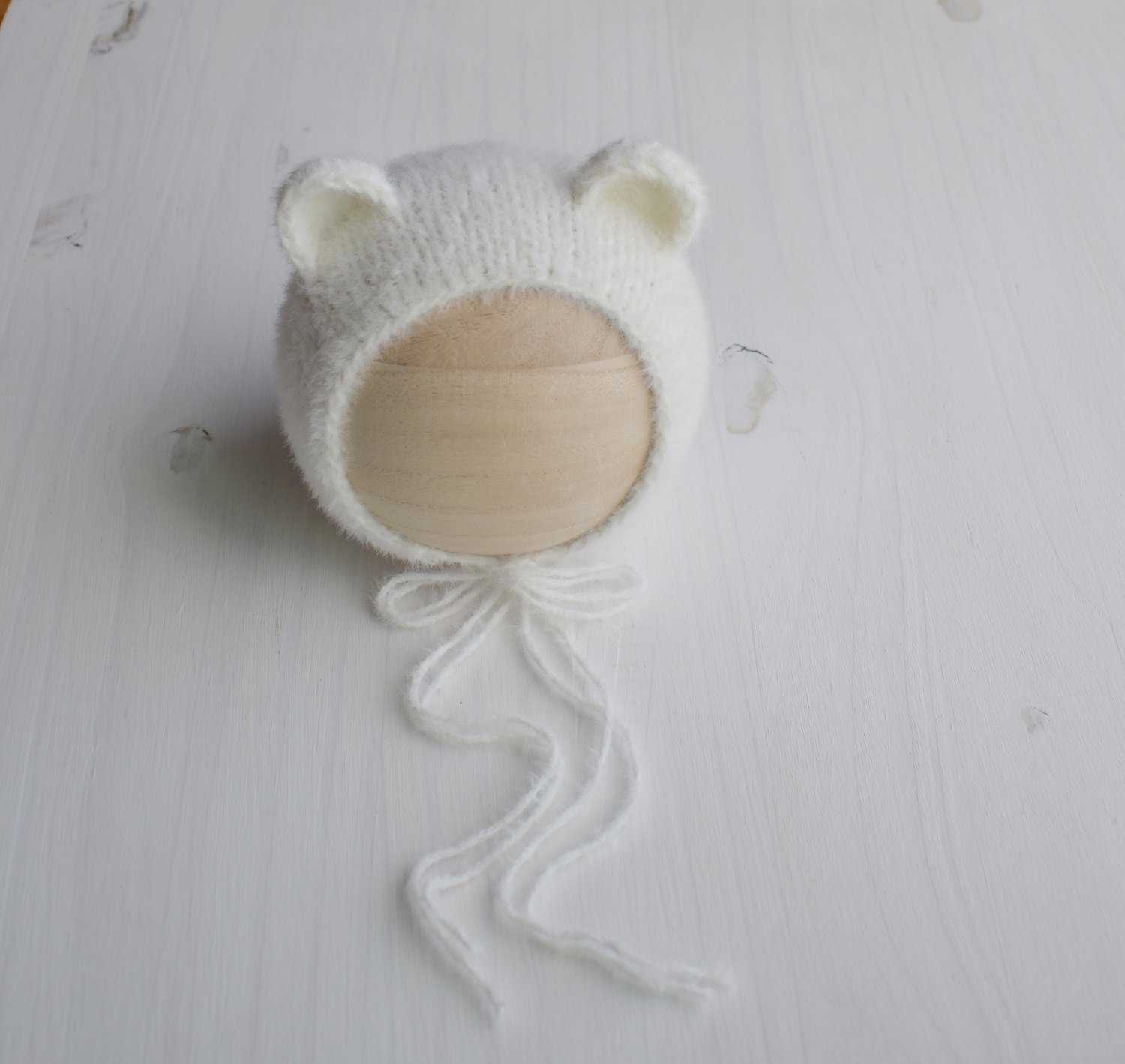 Image of Cream Fuzzy Bear Bonnet