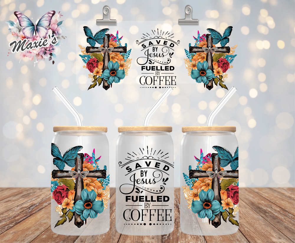 Image of Fueled By Coffee Graphic Design 16oz. UVDTF Cup Wrap 