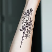 Image 1 of Floral Dagger Tattoo