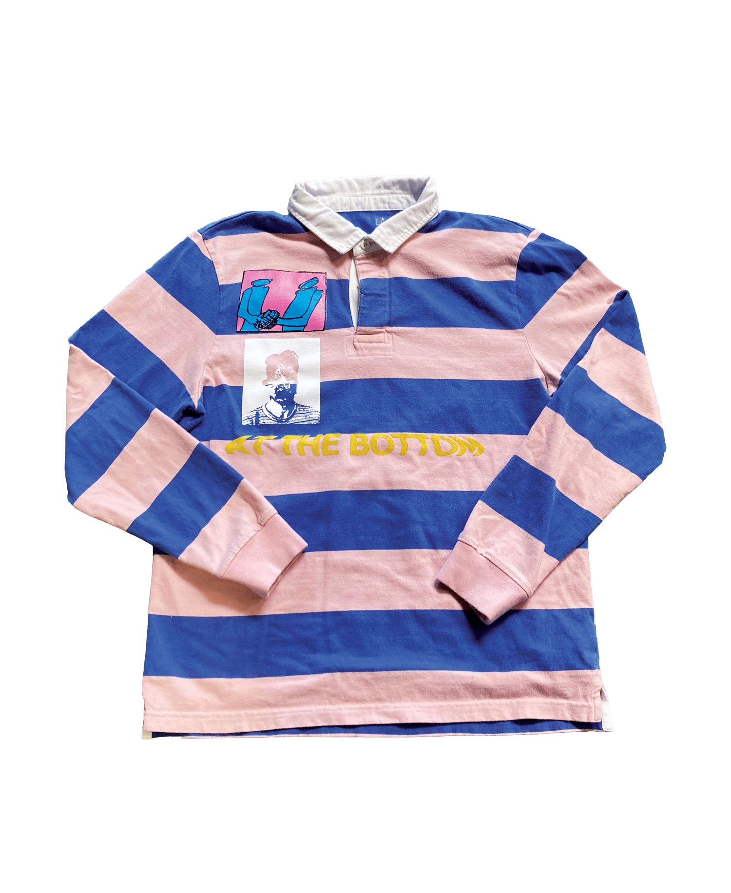 pink/blue striped polo size large