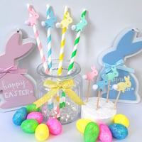 Image 1 of Easter Bunny Straws, Easter Table Decor, Bunny Cupcake/Food Picks 🐇