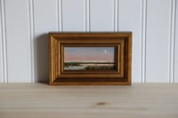 Image 1 of Warmth of Sunset - Framed Original 2"x4" Marsh & Moon Oil Painting