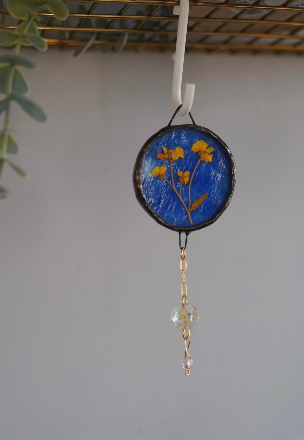 Mini Sapphire Blue Glass w/Pressed Flowers