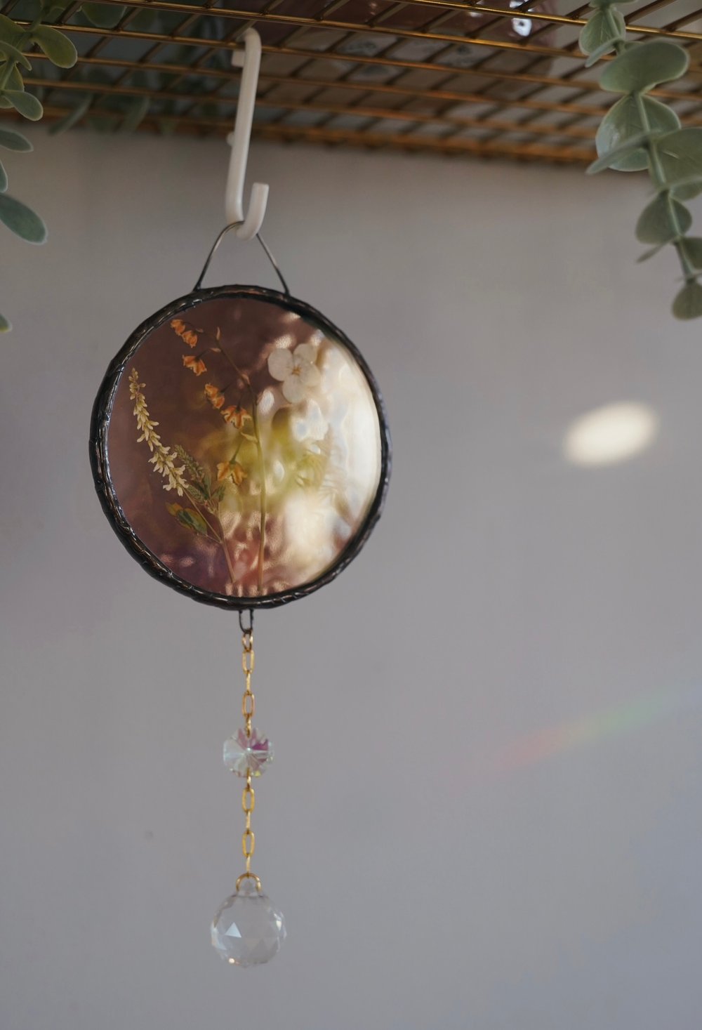 Mauve Glass w/Pressed Flowers