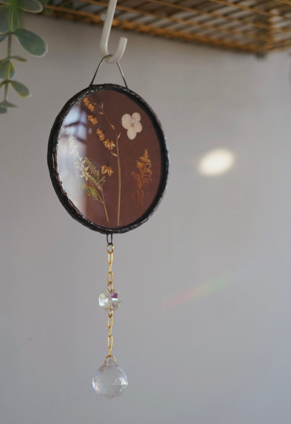 Mauve Glass w/Pressed Flowers