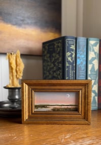 Image 2 of Warmth of Sunset - Framed Original 2"x4" Marsh & Moon Oil Painting