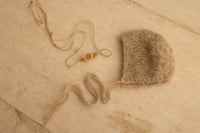 79. Mushroom gray/brown knit hat and headband 