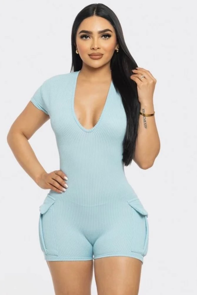 Image of Ribbed Cargo Romper 