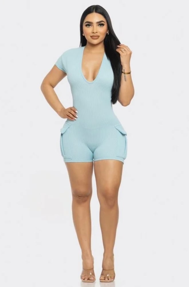 Image of Ribbed Cargo Romper 