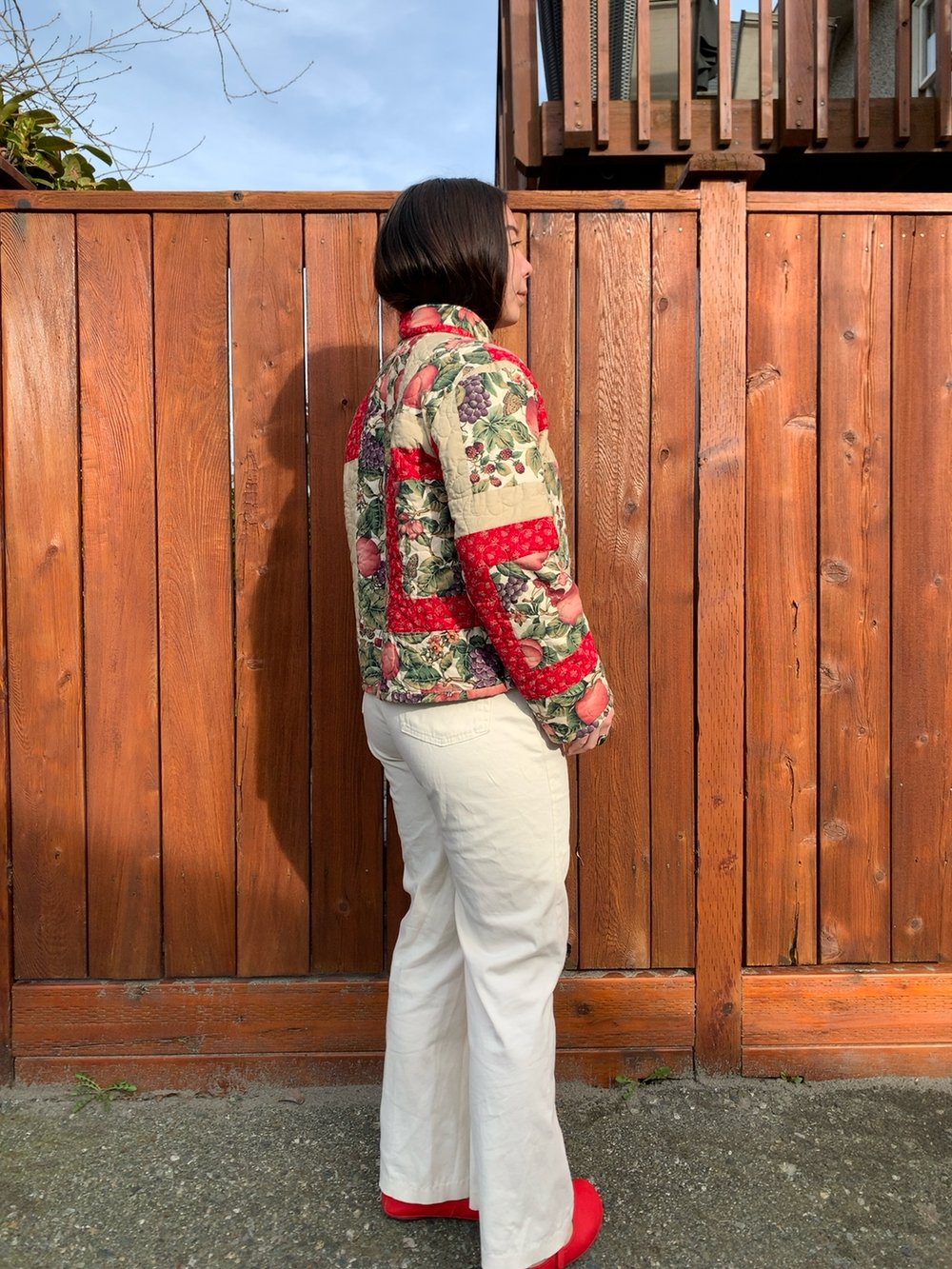 Image of Quilt Mandarin Collared Chore Coat — Botanical Illustrations