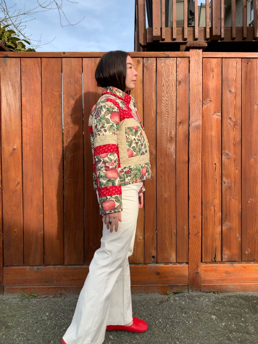 Image of Quilt Mandarin Collared Chore Coat — Botanical Illustrations
