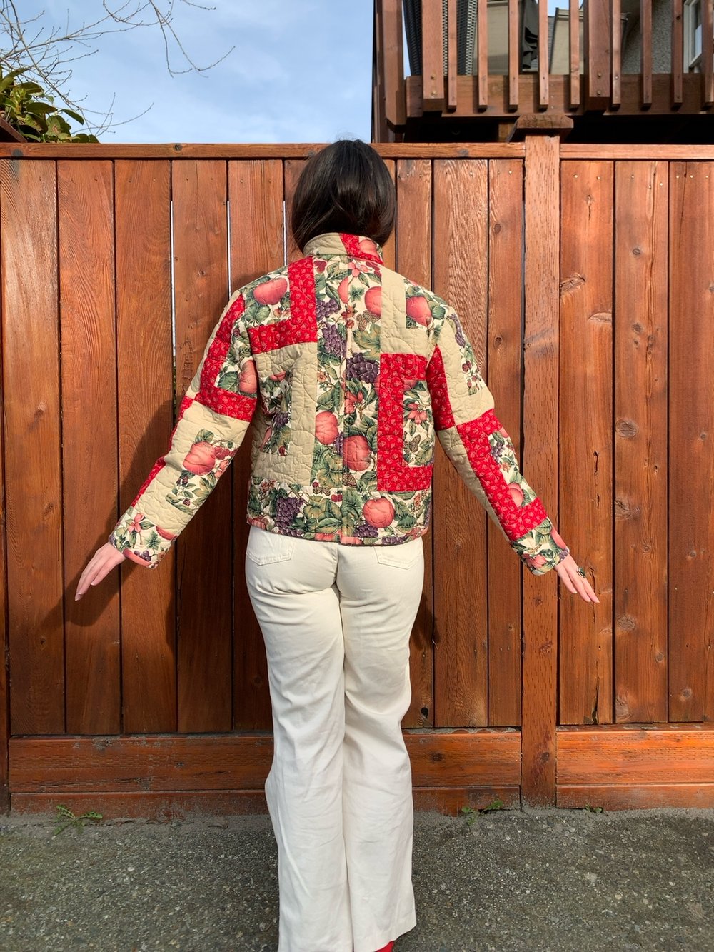 Image of Quilt Mandarin Collared Chore Coat — Botanical Illustrations