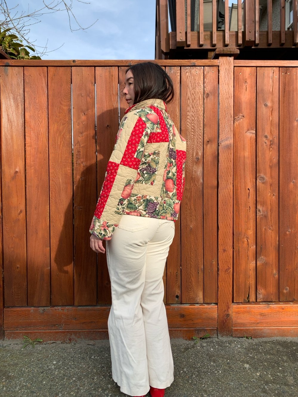 Image of Quilt Mandarin Collared Chore Coat — Botanical Illustrations