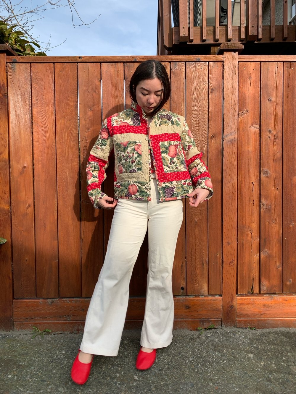 Image of Quilt Mandarin Collared Chore Coat — Botanical Illustrations