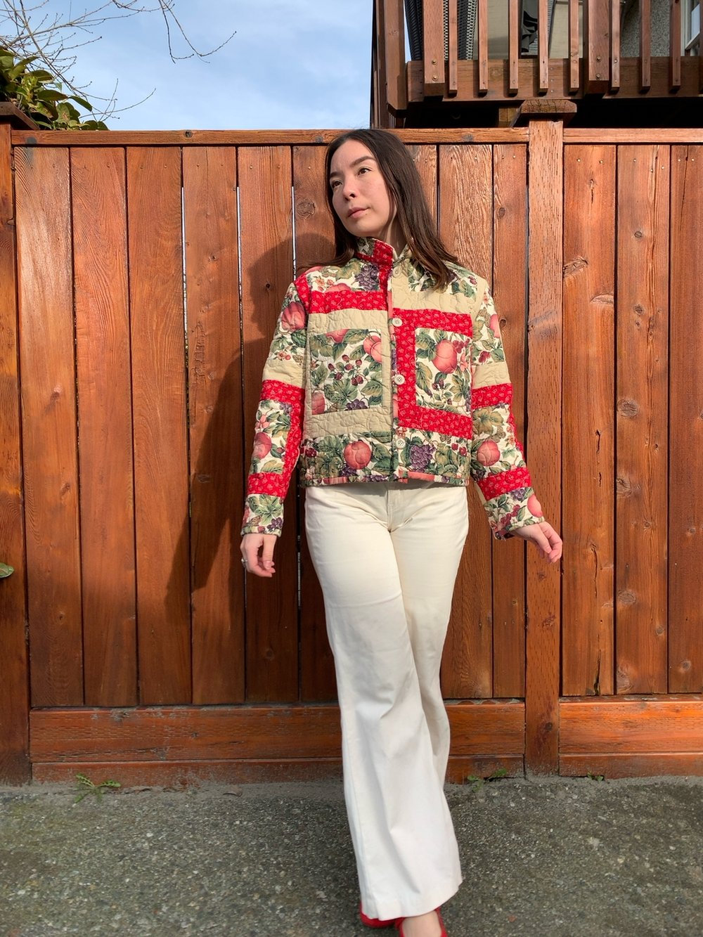 Image of Quilt Mandarin Collared Chore Coat — Botanical Illustrations