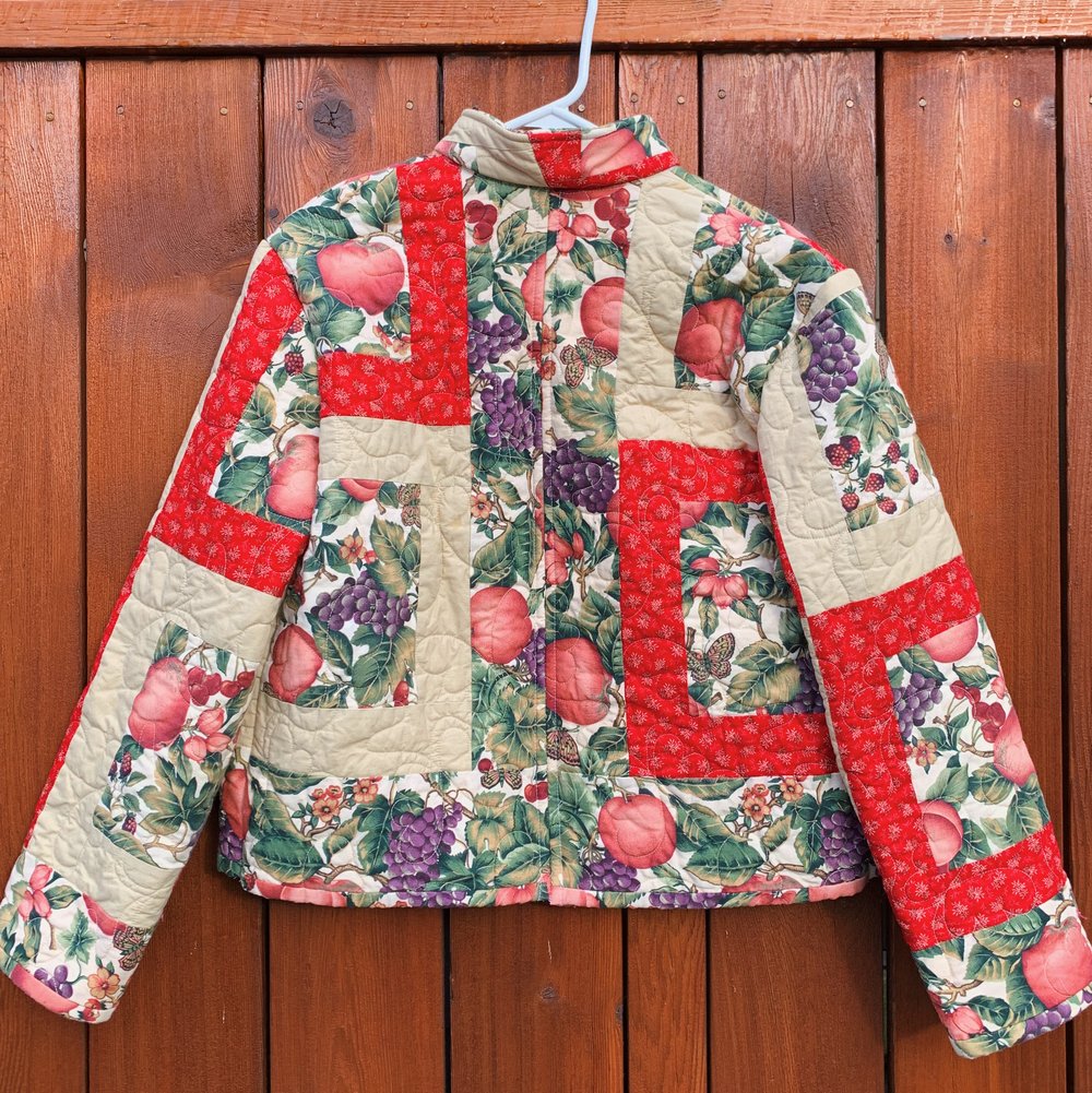 Image of Quilt Mandarin Collared Chore Coat — Botanical Illustrations