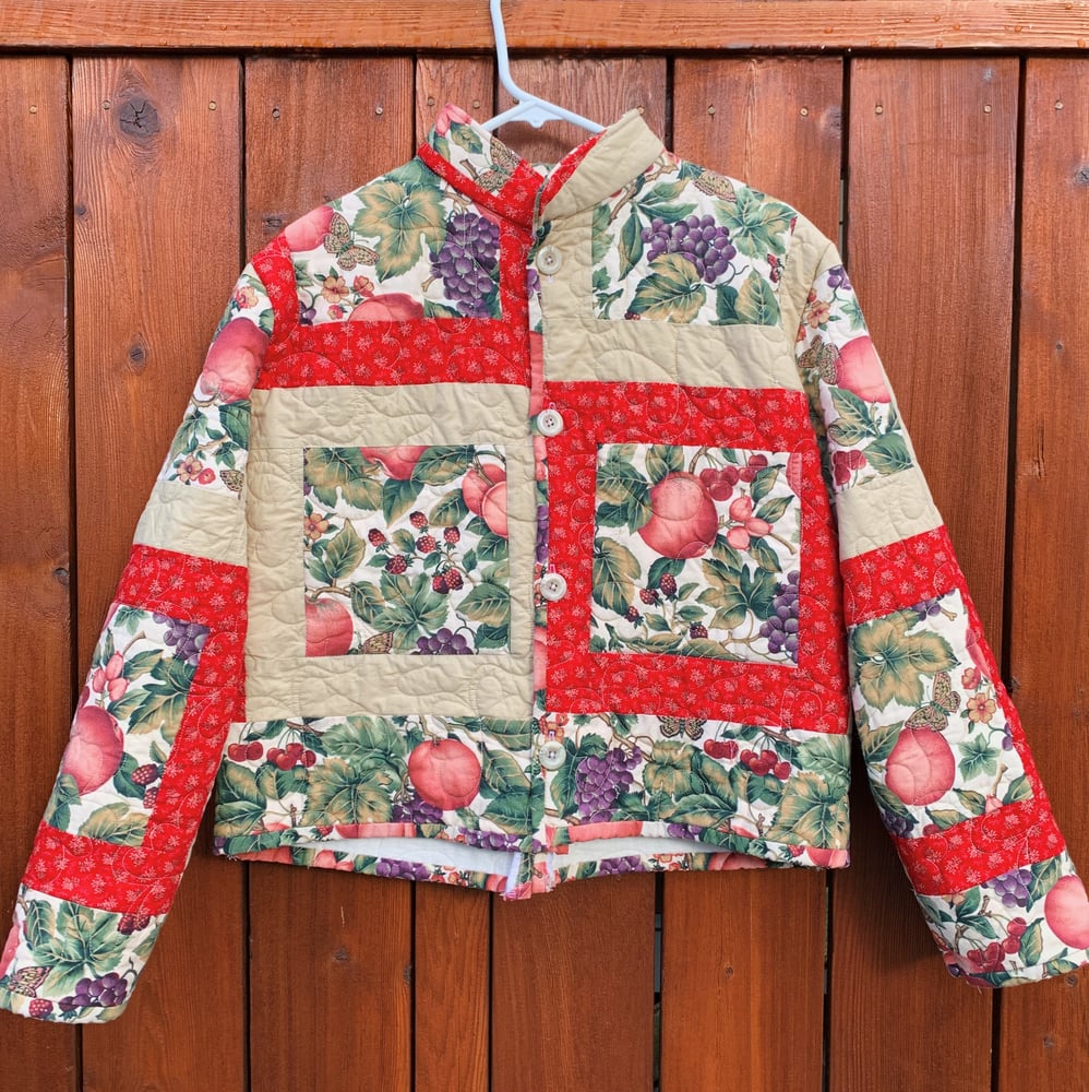 Image of Quilt Mandarin Collared Chore Coat — Botanical Illustrations