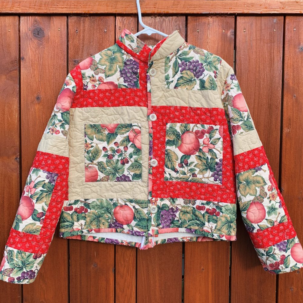 Image of Quilt Mandarin Collared Chore Coat — Botanical Illustrations