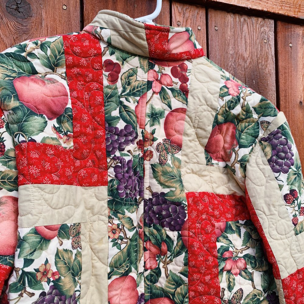 Image of Quilt Mandarin Collared Chore Coat — Botanical Illustrations