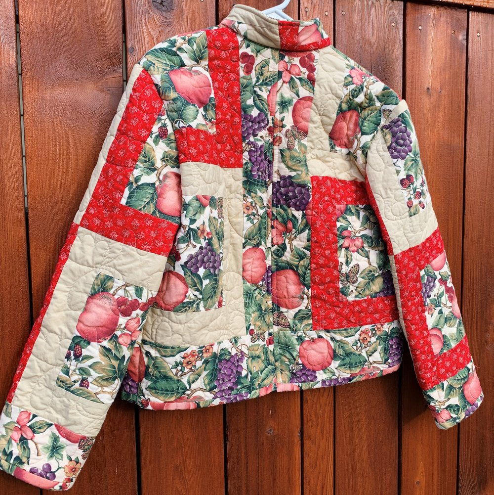 Image of Quilt Mandarin Collared Chore Coat — Botanical Illustrations