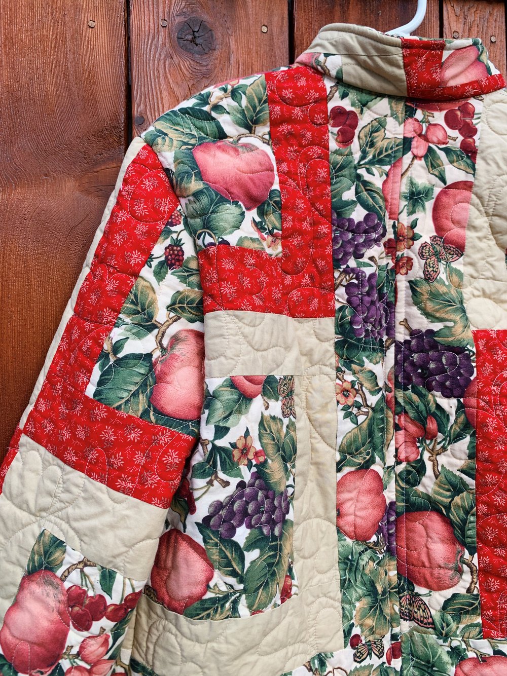 Image of Quilt Mandarin Collared Chore Coat — Botanical Illustrations