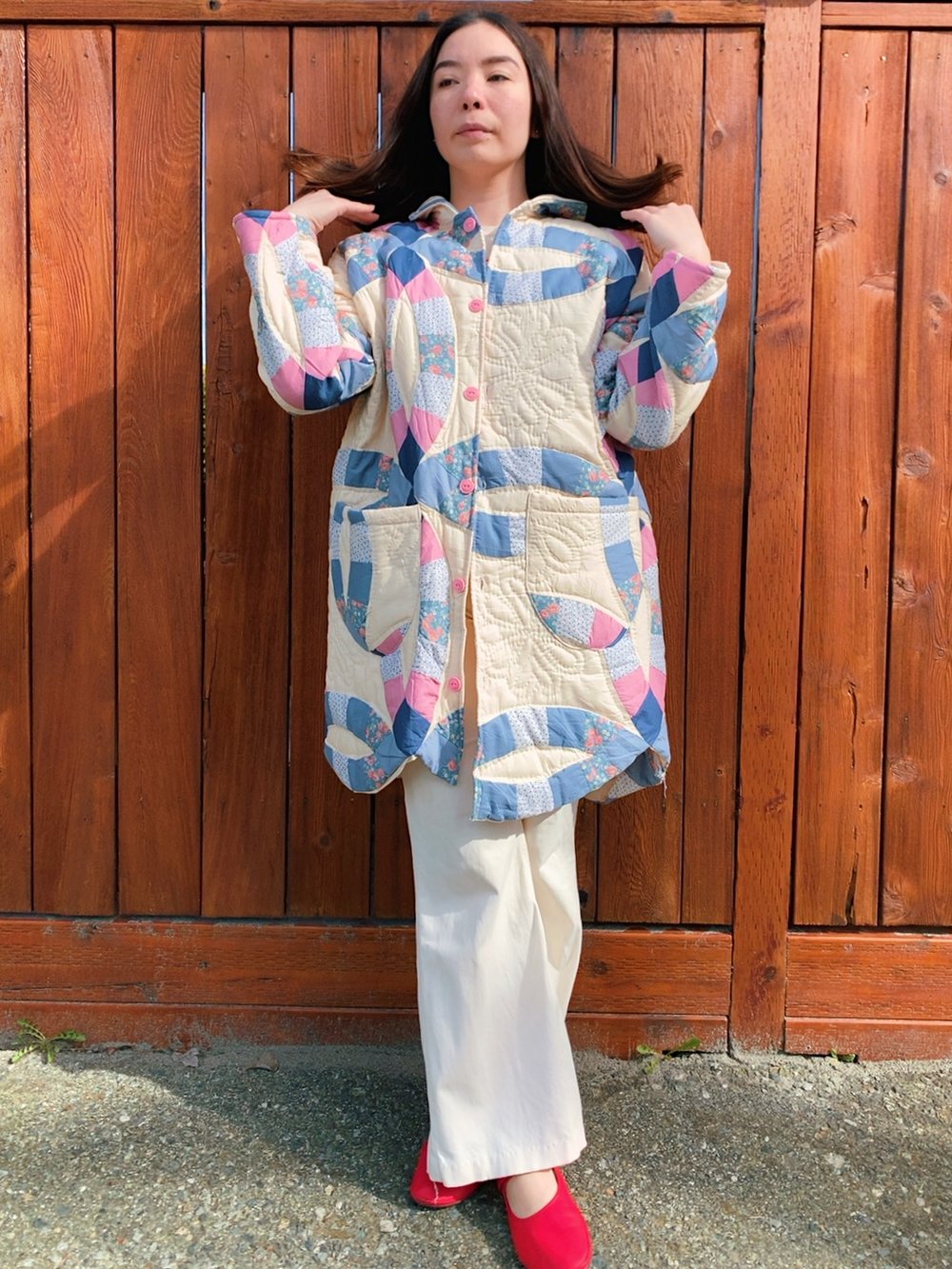 Image of Quilt Collared Coat — Double Wedding Ring