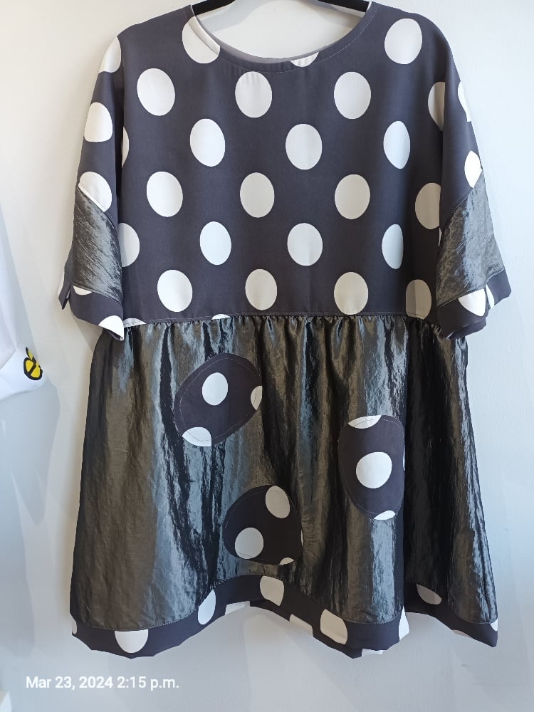 Image of grey polkadots fabric collage baby-doll