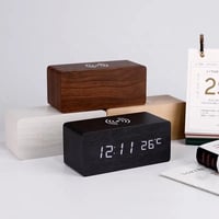 Wooden Digital Alarm Clock with Wireless Charging  -  Time/Date/Temperature 