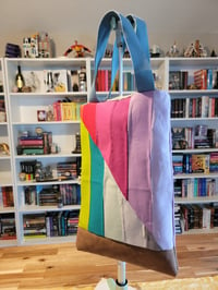 Image 1 of Rainbow Stripe patchwork tote bag 