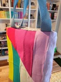 Image 4 of Rainbow Stripe patchwork tote bag 