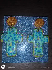 crosses with roses earrings 