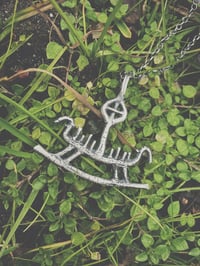 Image 3 of HAND CARVED STERLING SILVER (OXIDIZED) VIKING SHIP PETROGLYPH PENDANT