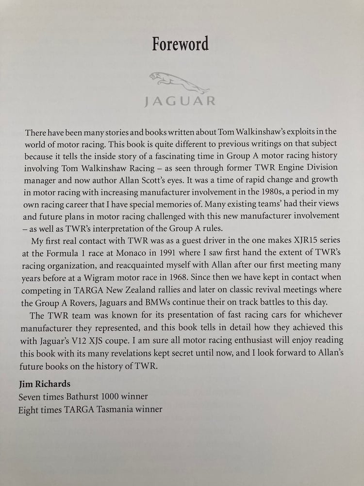Image of TWR and Jaguar XJS. Inside Tom Walkinshaws Group A Racing Team