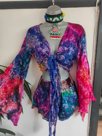 Image 1 of Rainbow stevie silk tie dye co ord set -normal sleeve rainbows 