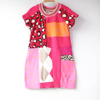 Image 3 of pink patchwork leopard plaid dots 5T courtneycourtney patchwork sweater dress short sleeve bubble