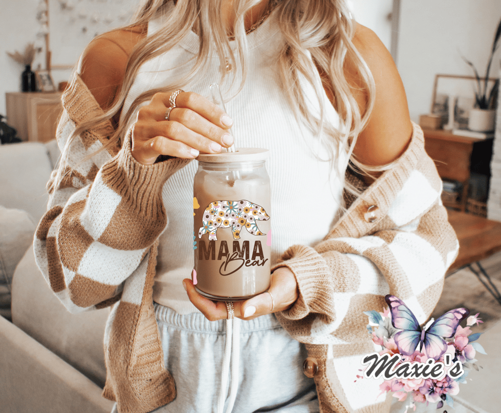 Image of Floral Mama Bear Graphic Design 16oz. UVDTF Cup Wrap 