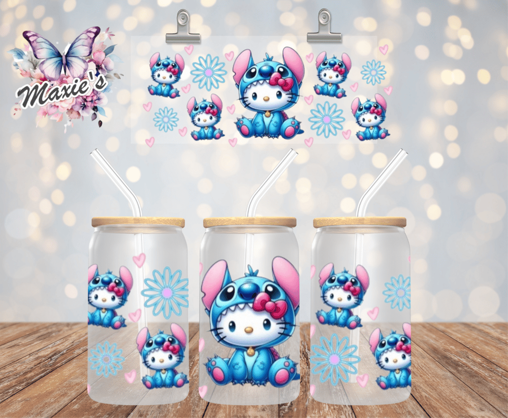 Image of Stitch Kitty Graphic Design 16oz. UVDTF Cup Wrap 