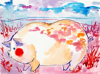 Pig with Magenta and Blue - Original Drawing 6x8"