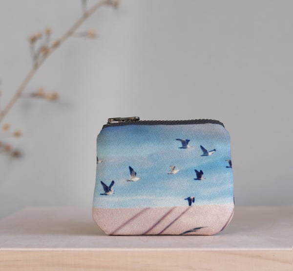 Image of Birds + reeds, mini zipper purse