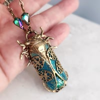 Image 1 of Cicada necklace, Verdigris wings with rare emerald green fire opal insect jewelry Art Deco style