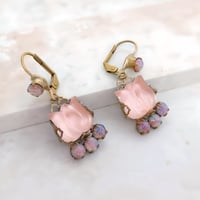 Image 3 of Flower Earrings with Glass Fire Opal, Art Deco Style Handmade Jewelry, Unique Gift for Women, Pink