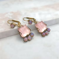 Image 5 of Flower Earrings with Glass Fire Opal, Art Deco Style Handmade Jewelry, Unique Gift for Women, Pink