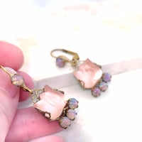 Image 6 of Art Deco Pink Tulip Earrings with Fire Opal accents, Handcrafted by Eras Jewelry