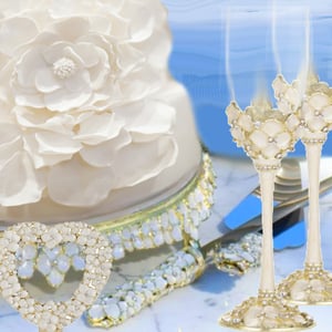 Image of BLOOM Ivory and Gold Wedding Cake Table Set