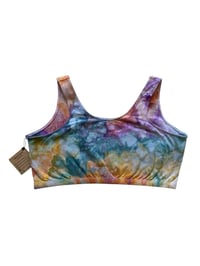 Image 3 of 2X Plus (46)  Cotton-Blend Tank Bralette in Earthy Rainbow Watercolor Ice Dye