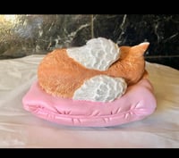 Image 8 of Custom Engraved Sleeping Cat Kitty On Pillow Urn Pet Memorial Portrait Angel Wings