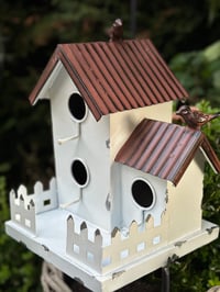 Image 4 of Two Storey White Garden Birdhouse on Stake